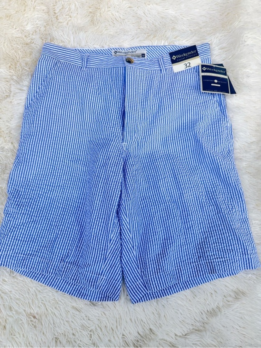 Weekenders Blue & White Seersucker Men’s Flat Front Shorts (🛑 READ⬇️)